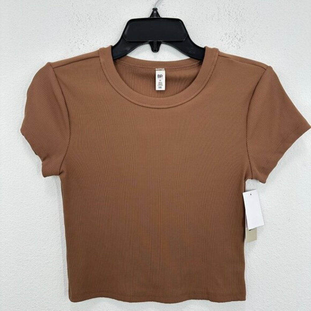 BP. Brown Topaz Ribbed Crop Top T-Shirt Crew Neck Short Sleeve‎ Womens Size M